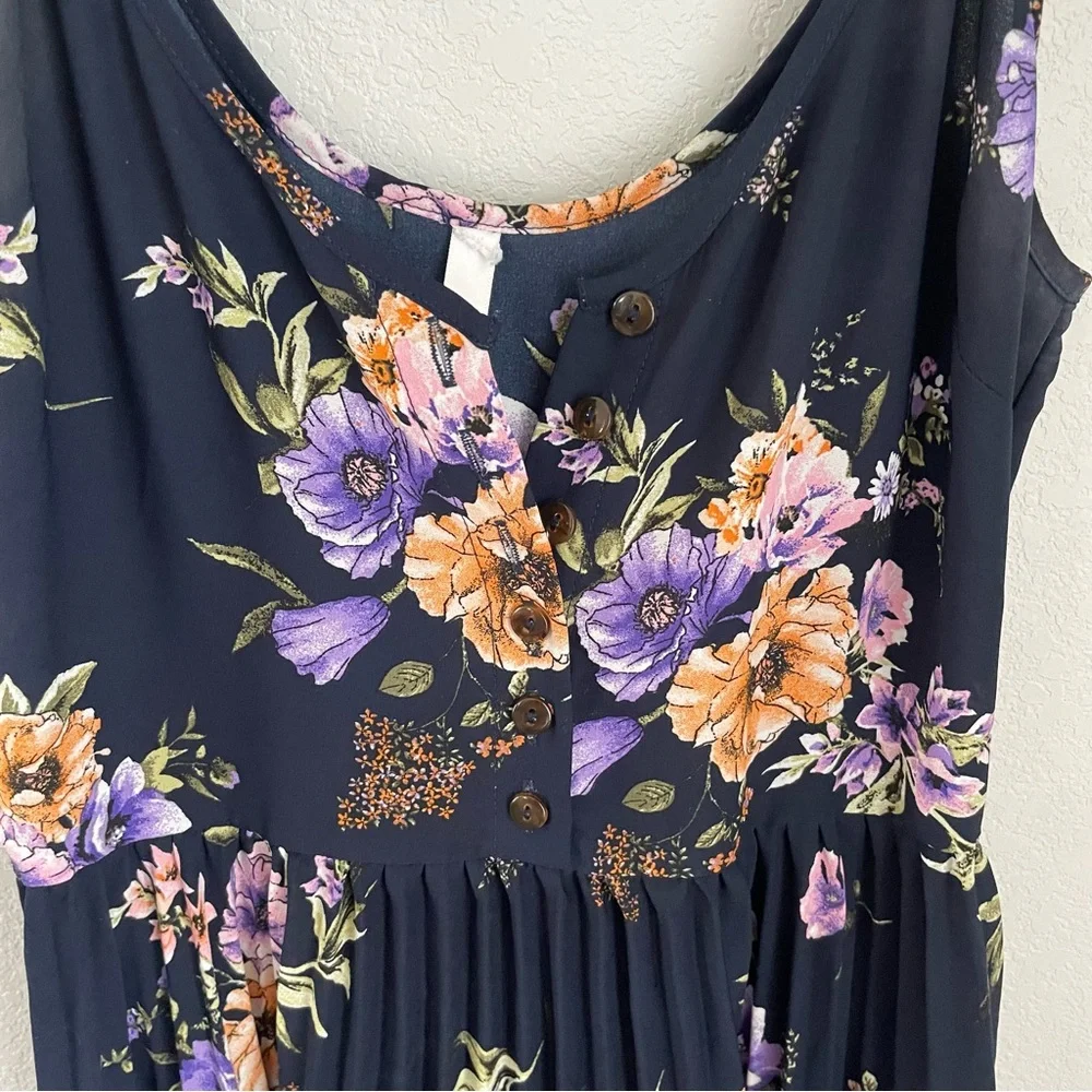 Xhilaration Black Floral Midi Dress XS Purple Blue Spaghetti Strap Boho Summer